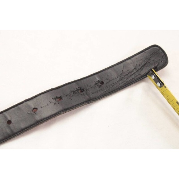 Vintage 1990s Red Leather Belt Gold Studs Buckle Large 29" to 23" waist - Picture 7 of 10